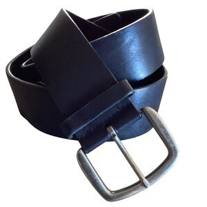 Faded Glory Italian Black Bonded Leather Belt Silver Tone Hardware Size XL